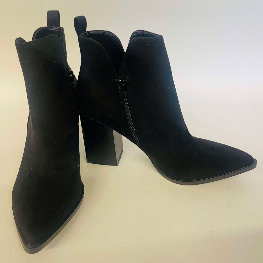 Nine West Black Suede Heeled Ankle Boots Zip Up‎ Womens Shoes Size 5.5M
